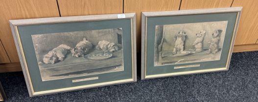 Pair of Ceci Laloin signed prints depicting dogs ' For what we are about to receive' and ' For