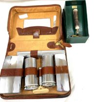 Vintage 50's gents 9 piece personal grooming shaving kit set - leather case and a razor