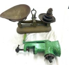 Set of vintage kitchen scales and a mincer