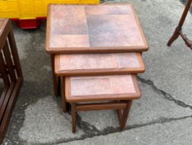 Vintage tile topped nest of 3 tables