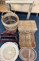 Selection of wicker baskets and a gilt frame