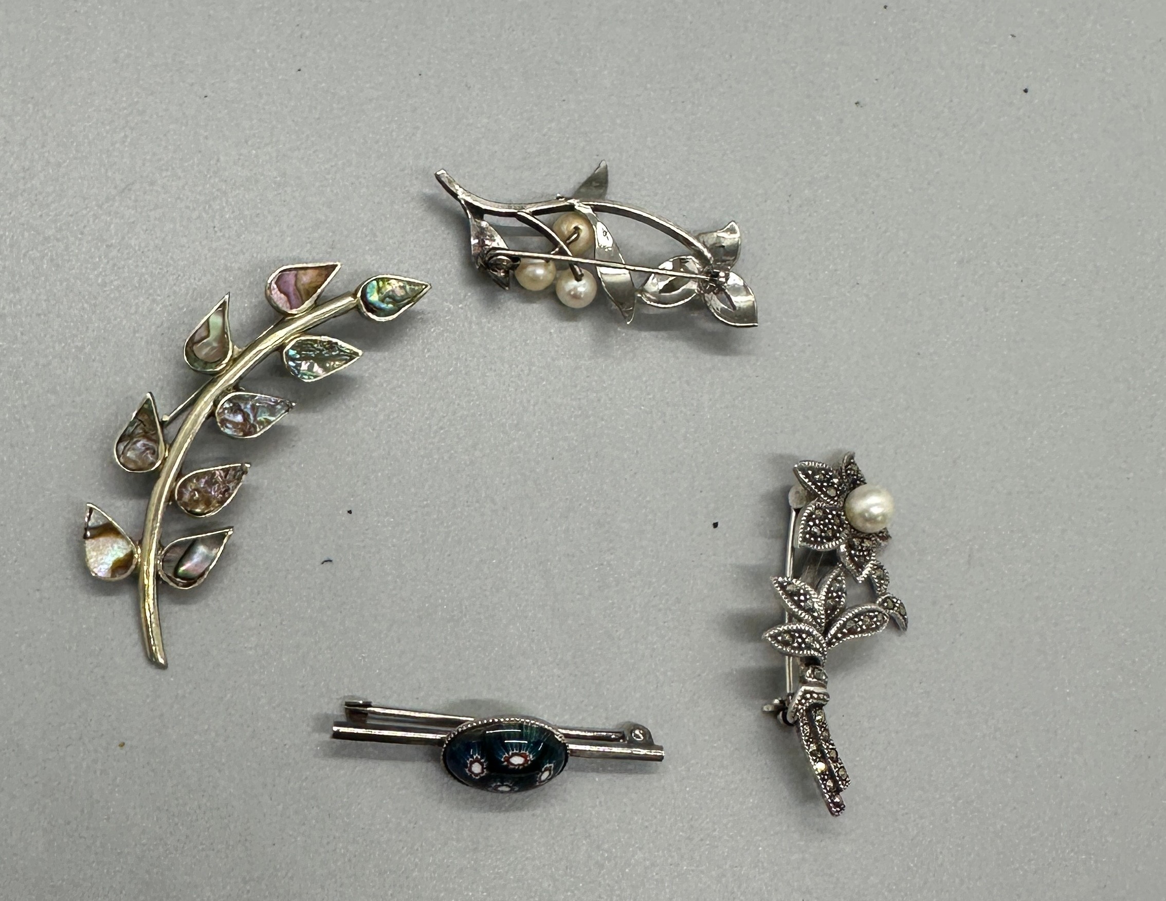 Selection of silver jewellery includes marcasite, abalone stone etc