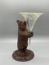 Antique carved black bear vase height 6 inches
