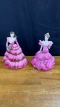 Two Coalport lady figures 'Ladies of Fashion' Emma Jane and Gabrielle. Tallest measures 8.5 inches