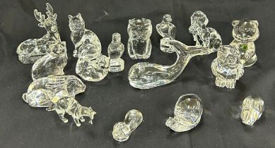 Selection of solid glass animal ornaments to include makers: Villeroy & Bach, etc