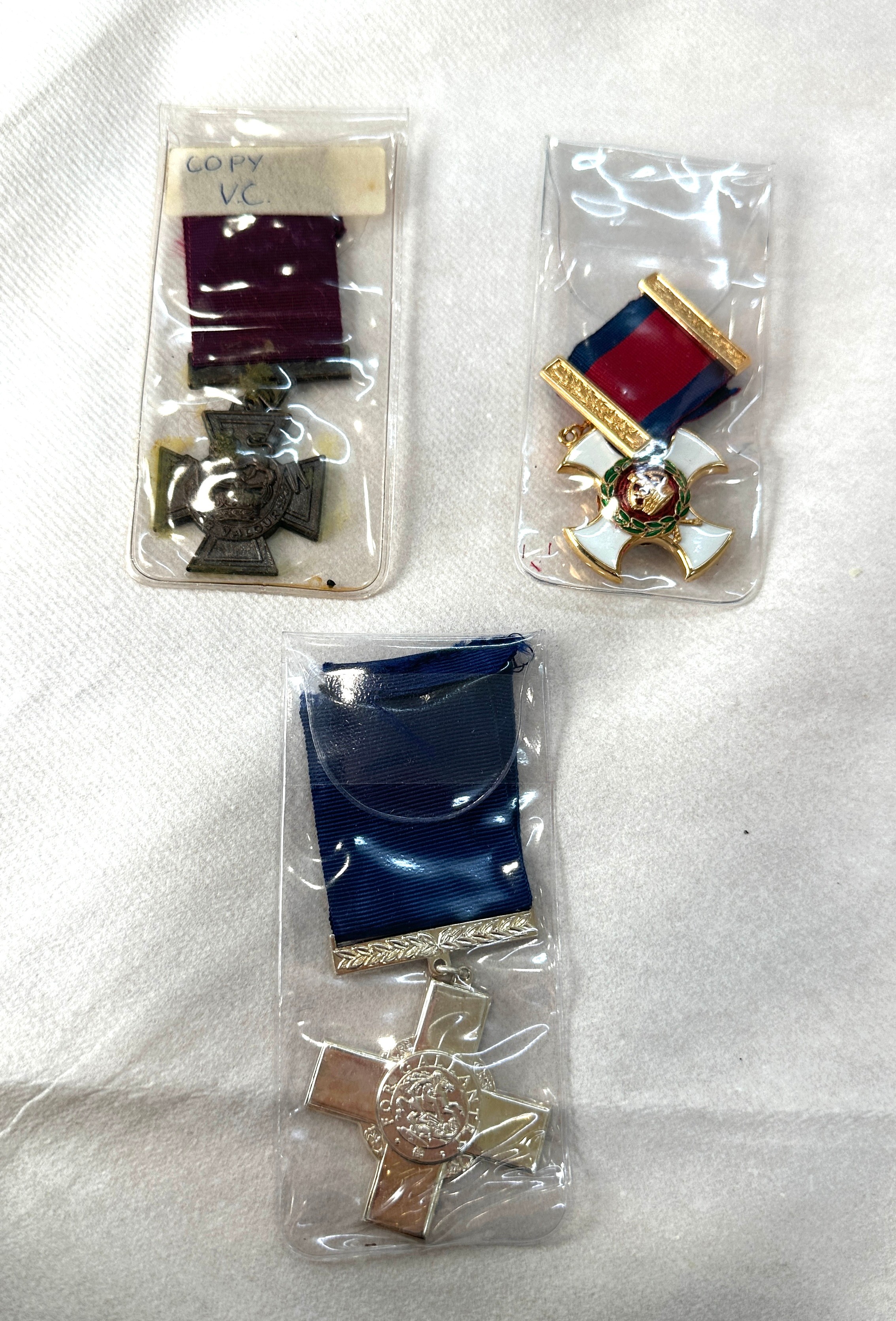 Three superb replica british gallantry medals, victoria cross, george cross and Distinguished