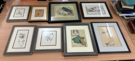 Selection of framed prints depicting dogs largest measures approx 13.5 inches tall by 15 inches wide