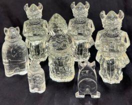 Selection of 7 viking solid glass Viking figurines to include makers Lindshammar of Sweden