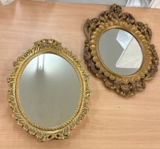 Two gilt framed wall hanging mirrors largest measures approx 21 inches tall by 15 inches wide