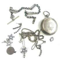 Selection of silver miscellaneous items to include pocket watch, bracelet etc