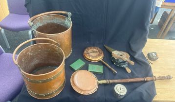 Selection of vintage copper to include bed pan, bucket etc