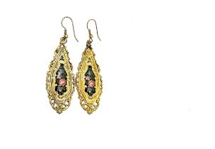 Victorian gilt metal and enamel earrings