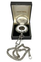 Boxed Mount Royal Full Hunter mechanical skeleton dial Pocket watch and chain the watch is ticking