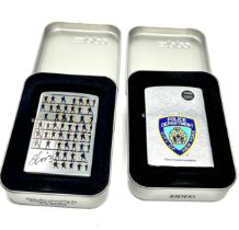 2 original boxed vintage zippo lighters inc new york police department & Elvis