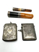 2 antique silver vesta case & 2 cheroot holders