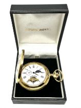 Boxed Mount Royal Gold Plated Half Hunter moon phase dial mechanical Pocket the watch is ticking