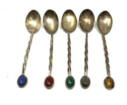 5 silver stone set tea spoons