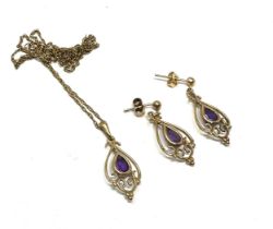 2x 9ct gold amethyst earrings & necklace set (2.8g)