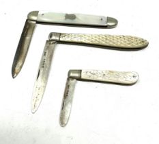 3 antique silver fruit knives