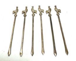 6 sterling silver cockerel motif cocktail sticks