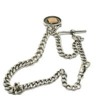 An antique silver Albert chain with fob (49g)