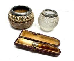 2 antique silver rim match strikers & boxed cheroot