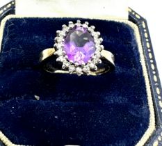 9ct gold amethyst & diamond cluster ring (2.8g)