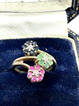 9ct gold ruby, emerald, sapphire & diamond dress ring (2.3g)