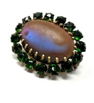 Antique Victorian Saphiret Brooch large central saphiret with green stone paste around saphiret