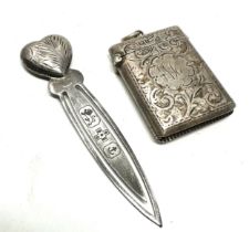 Antique silver vesta case & silver page marker