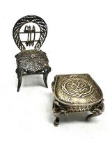 Antique silver miniature chair & stool