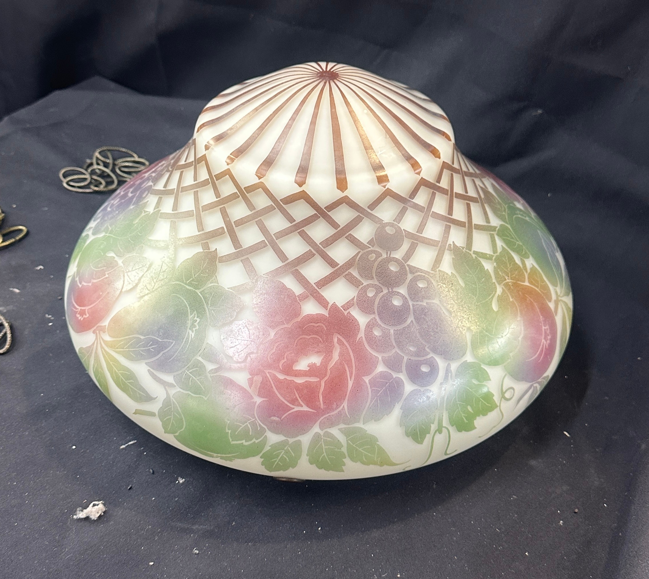 Signed Nancito french floral glass diffuser shade measures approx 40 inches diameter - Image 3 of 5