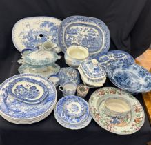 Selection of blue and white pottery includes tureens etc