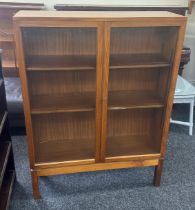 Teak display cabinet measures approx 36 inches wide by 48 inches tall