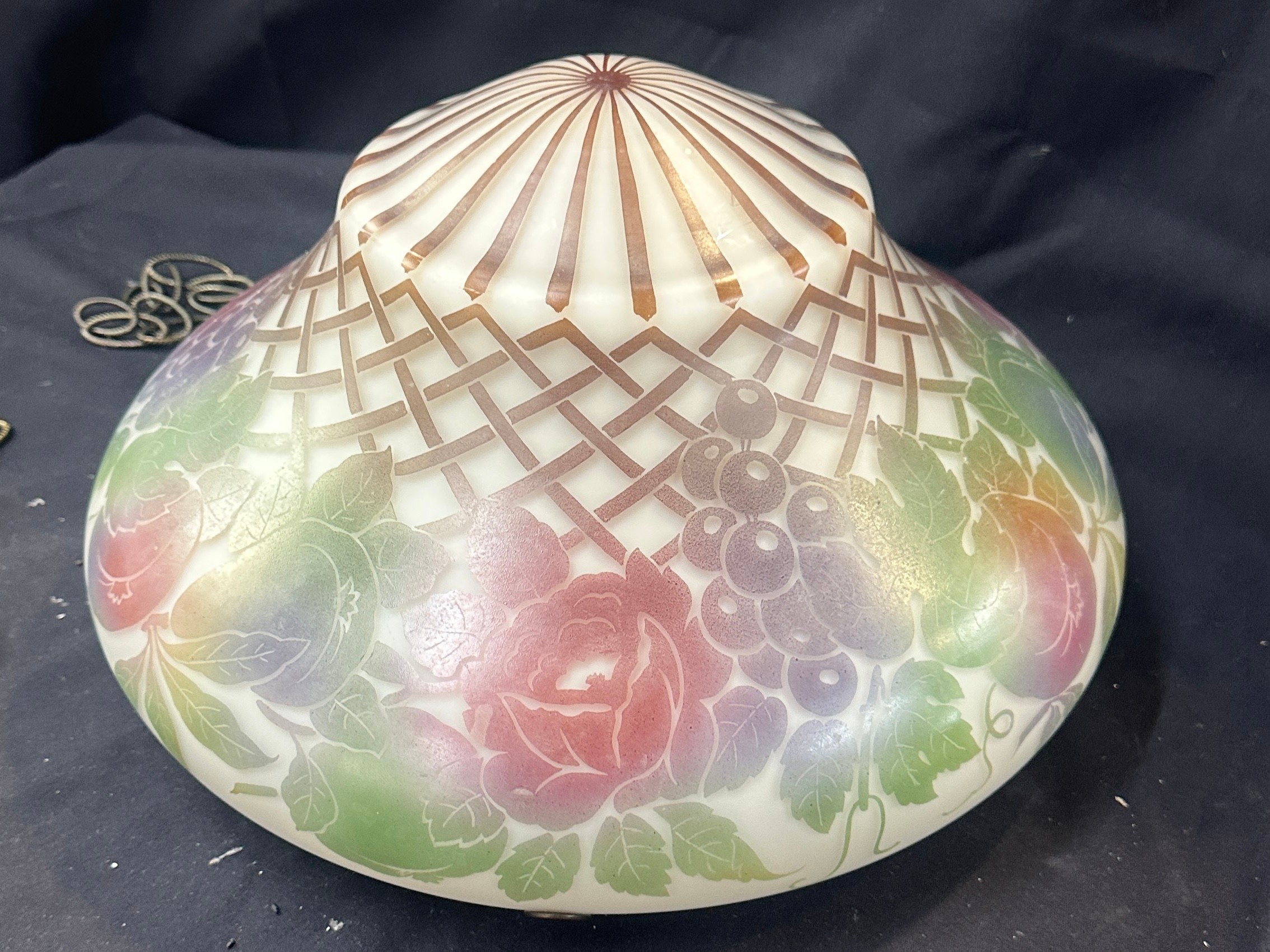 Signed Nancito french floral glass diffuser shade measures approx 40 inches diameter - Image 2 of 5
