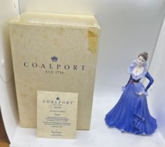 Coalport Figurine Ladies Of Fashion Anne Lady Figure Of The Year 1997 Blue Dress - measures approx 8