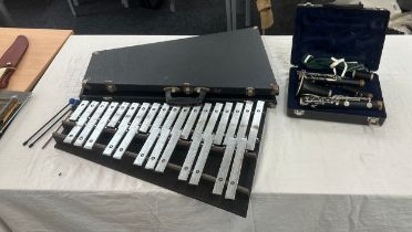 Vintage cased Xylophone and a clarinet