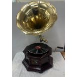 Wind up gramophone with brass horn