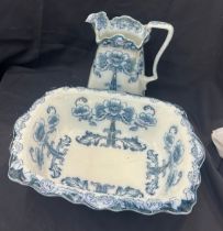 Antique blue and white Jug and Bowl set f and s Burslum