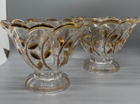 Pair Versace gold detailed glass vases, approximate height: 5 inches