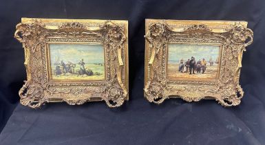 Gilt framed paintings measures approximately 12 inches by 10 inches