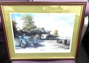 Framed aircraft print, signed "First Home" 792/1500 measures approximately 21 inches by 17 inches