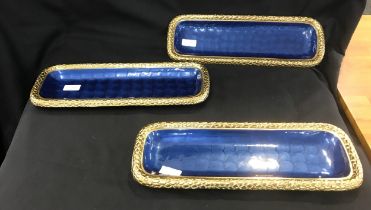 Set of three Julia Knight 16" Rectangular Florentine Gold sapphire 7570346 Tray