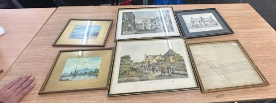 Selection of framed prints and one frame largest measures approx 15 inches wide by 12 long