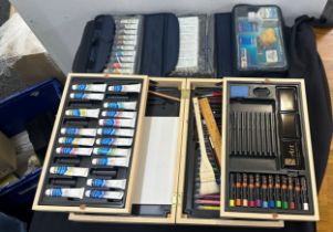 Selection of artist items includes cased paint set etc