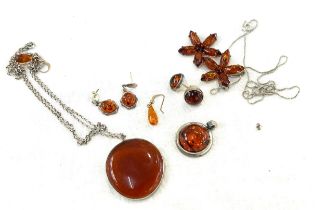 Selection of silver and amber set jewellery