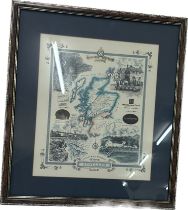 Framed highland park map of Scotland measures approximately 18 inches 16 inches wide