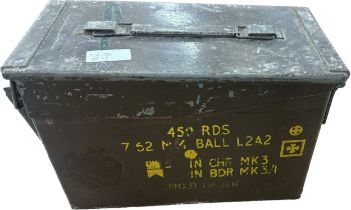 7.62 ammo box possibly 70's/80's measures approx 8 inches tall by 11 inches wide