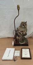 Florence Giuseppe Armani owl figure lamp with COA measures approx 24 inches tall