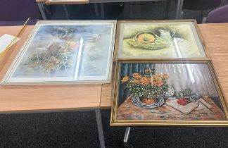 Three framed prints, largest measures approximately 25 inches tall 24 inches wide